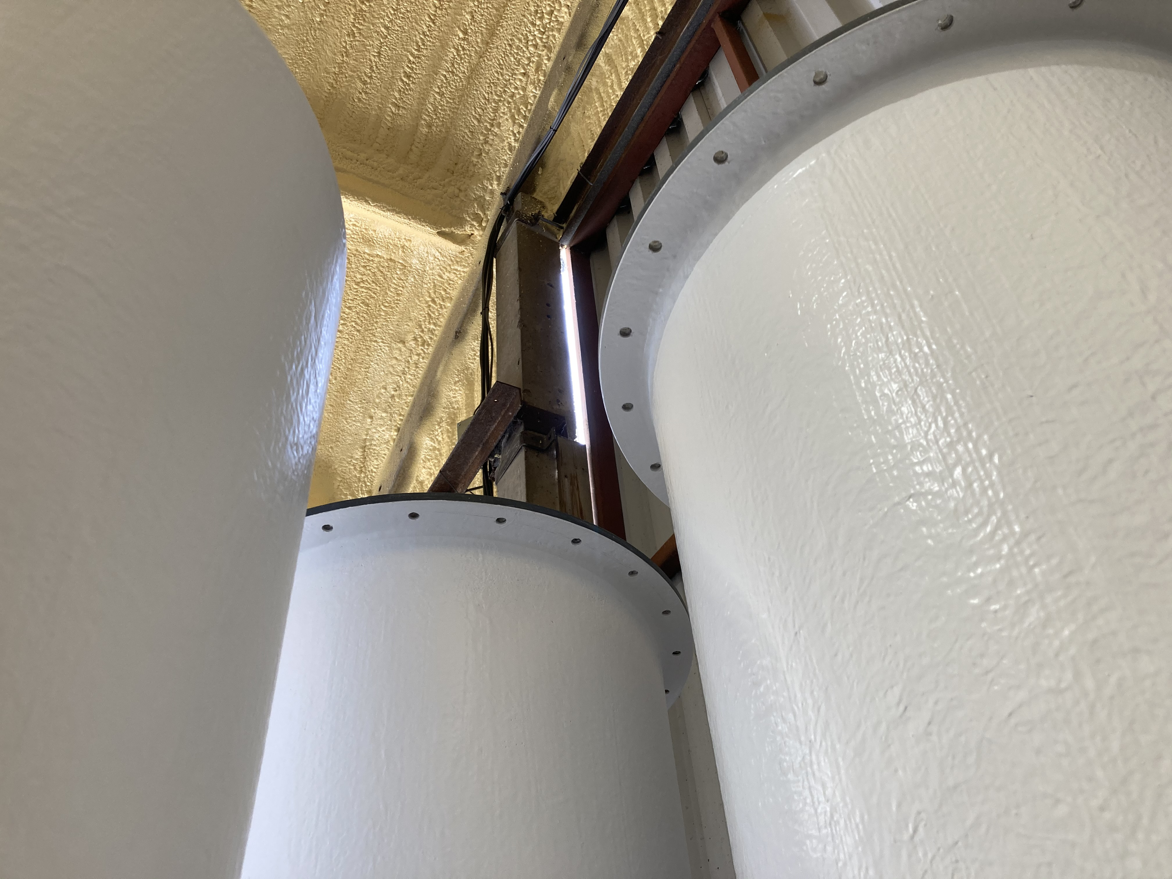 600dia White GRP coated ductwork, close up of attached flanges